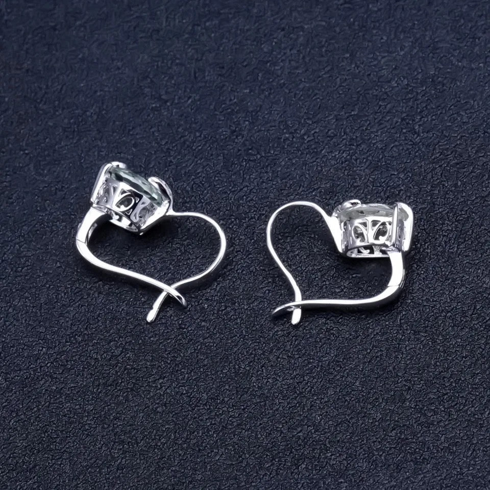 Silver 6.65 ct Green Amethyst Earrings