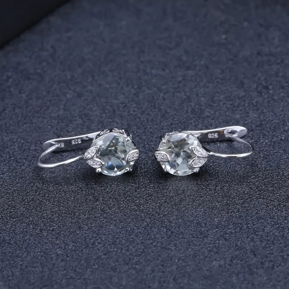 Silver 6.65 ct Green Amethyst Earrings