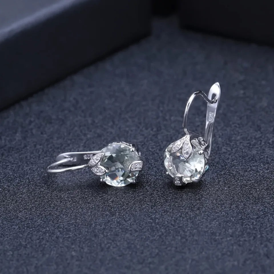 Silver 6.65 ct Green Amethyst Earrings