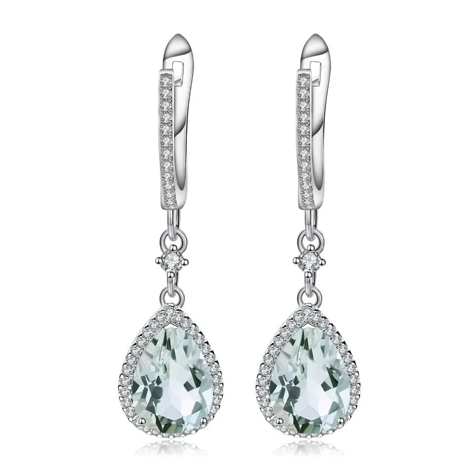 Silver Green Amethyst Earrings