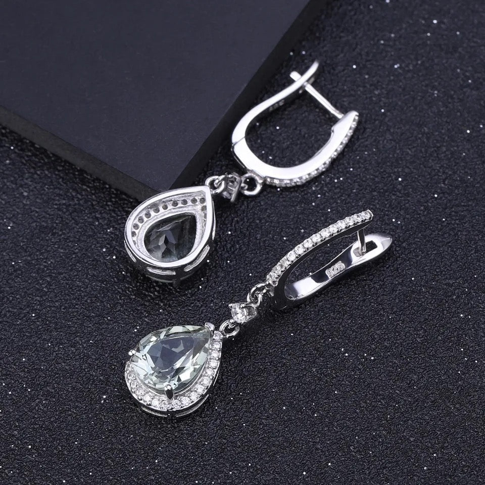 Silver Green Amethyst Earrings