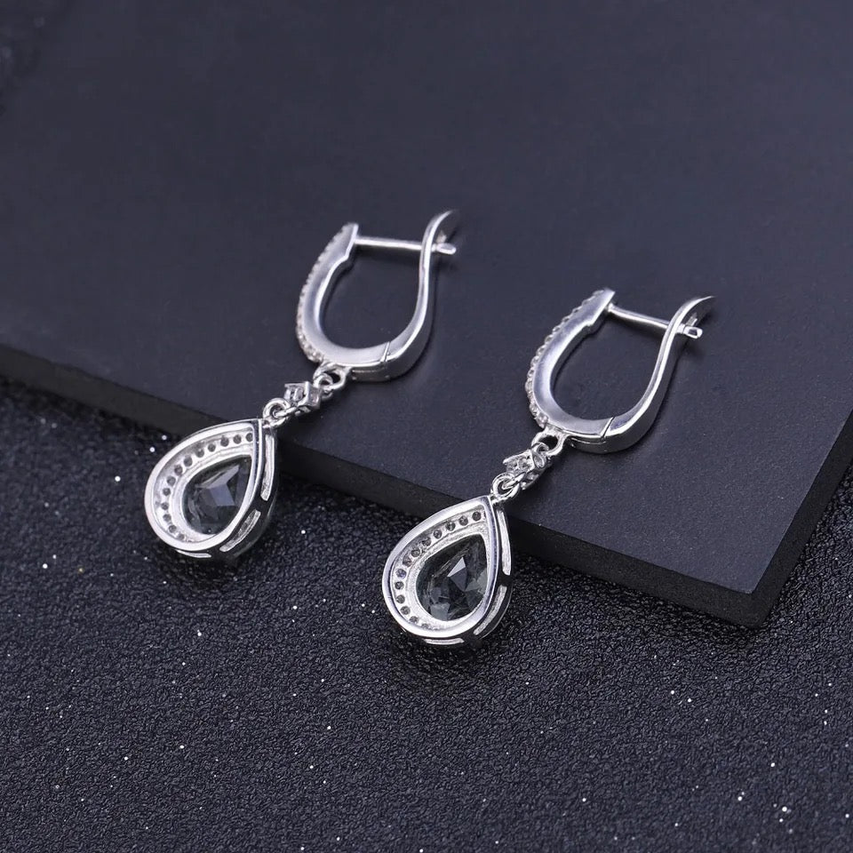 Silver Green Amethyst Earrings