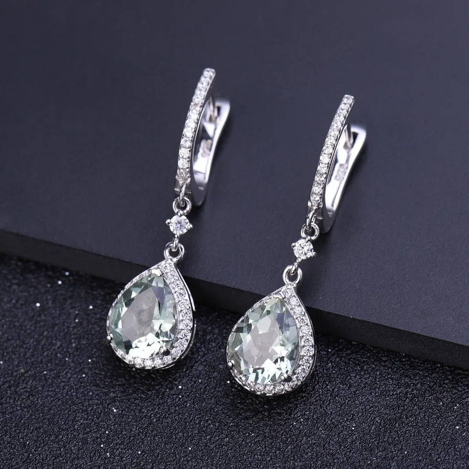 Silver Green Amethyst Earrings