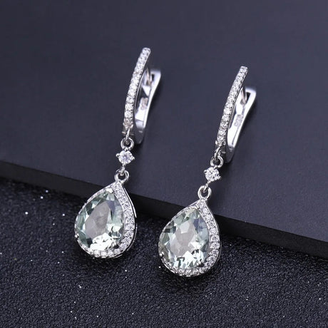 Silver Green Amethyst Earrings