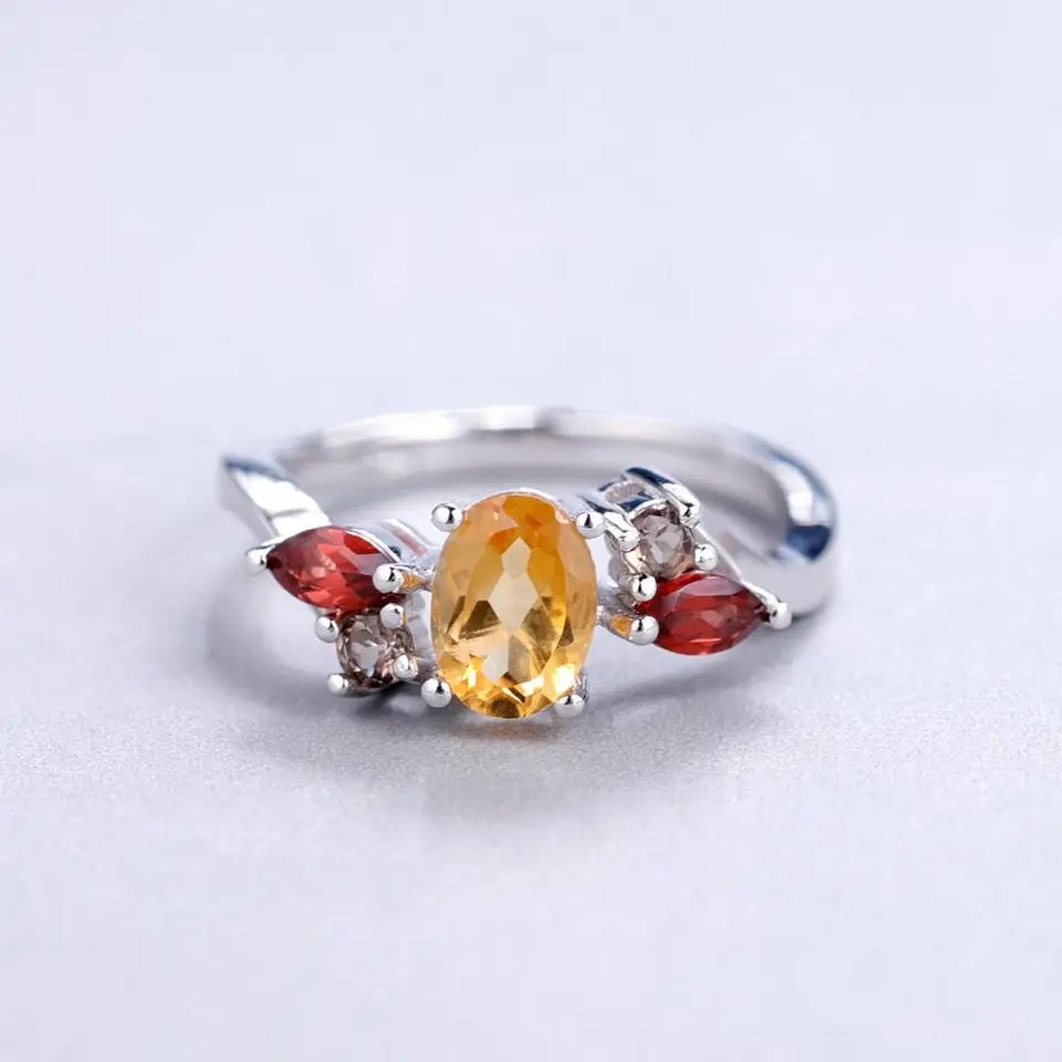 Silver Ring 1.34 ct Citrine / Garnet / Smoky Quartz