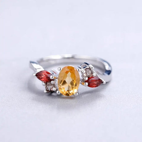Silver Ring 1.34 ct Citrine / Garnet / Smoky Quartz
