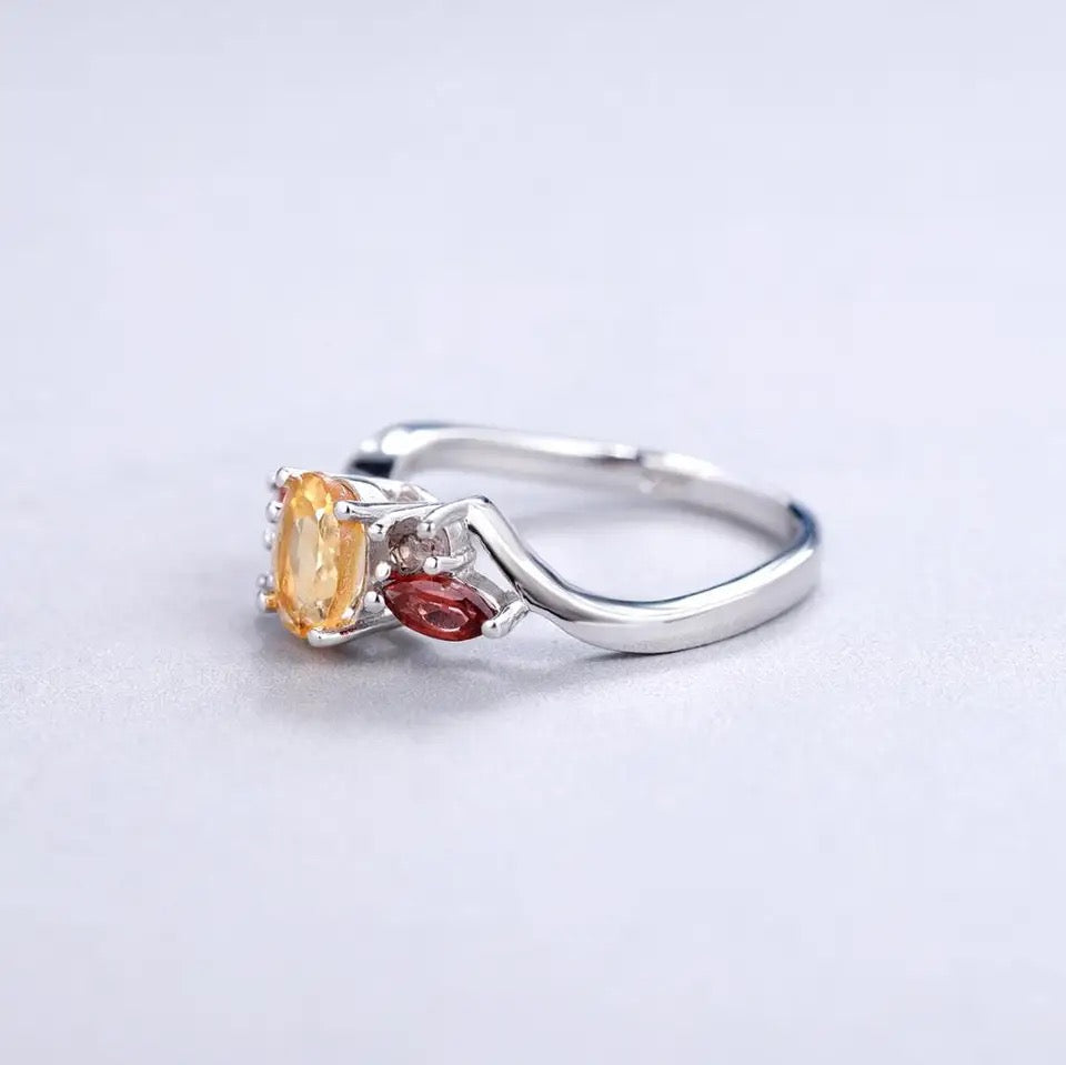 Silver Ring 1.34 ct Citrine / Garnet / Smoky Quartz