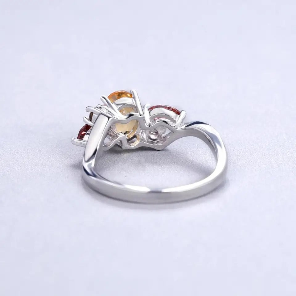 Silver Ring 1.34 ct Citrine / Garnet / Smoky Quartz