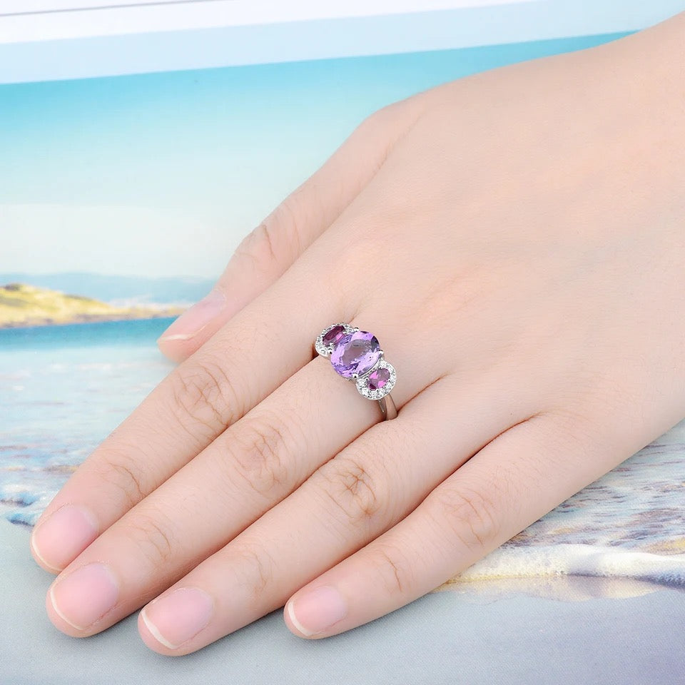 Silver Ring 3.20 ct Amethyst / Rhodolite Garnet
