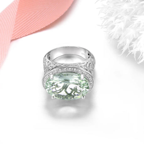 Silver Ring 11.00 ct Green Amethyst