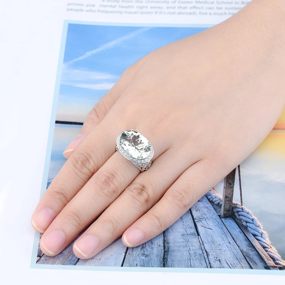 Silver Ring 11.00 ct Green Amethyst