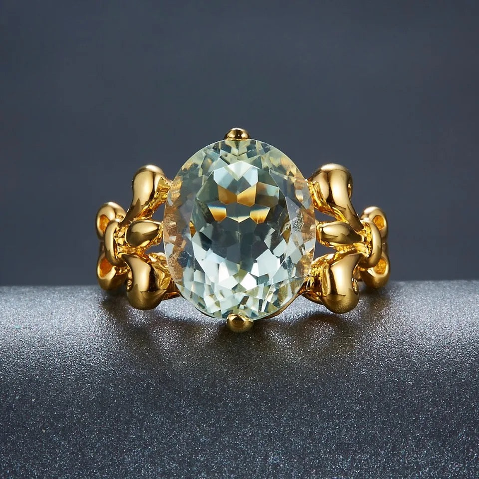 Silver / Golden Plated Ring 4.49 ct Green Amethyst