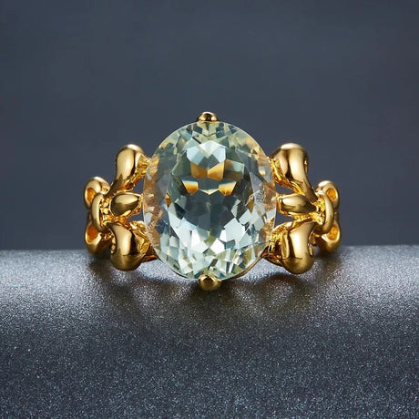 Silver / Golden Plated Ring 4.49 ct Green Amethyst