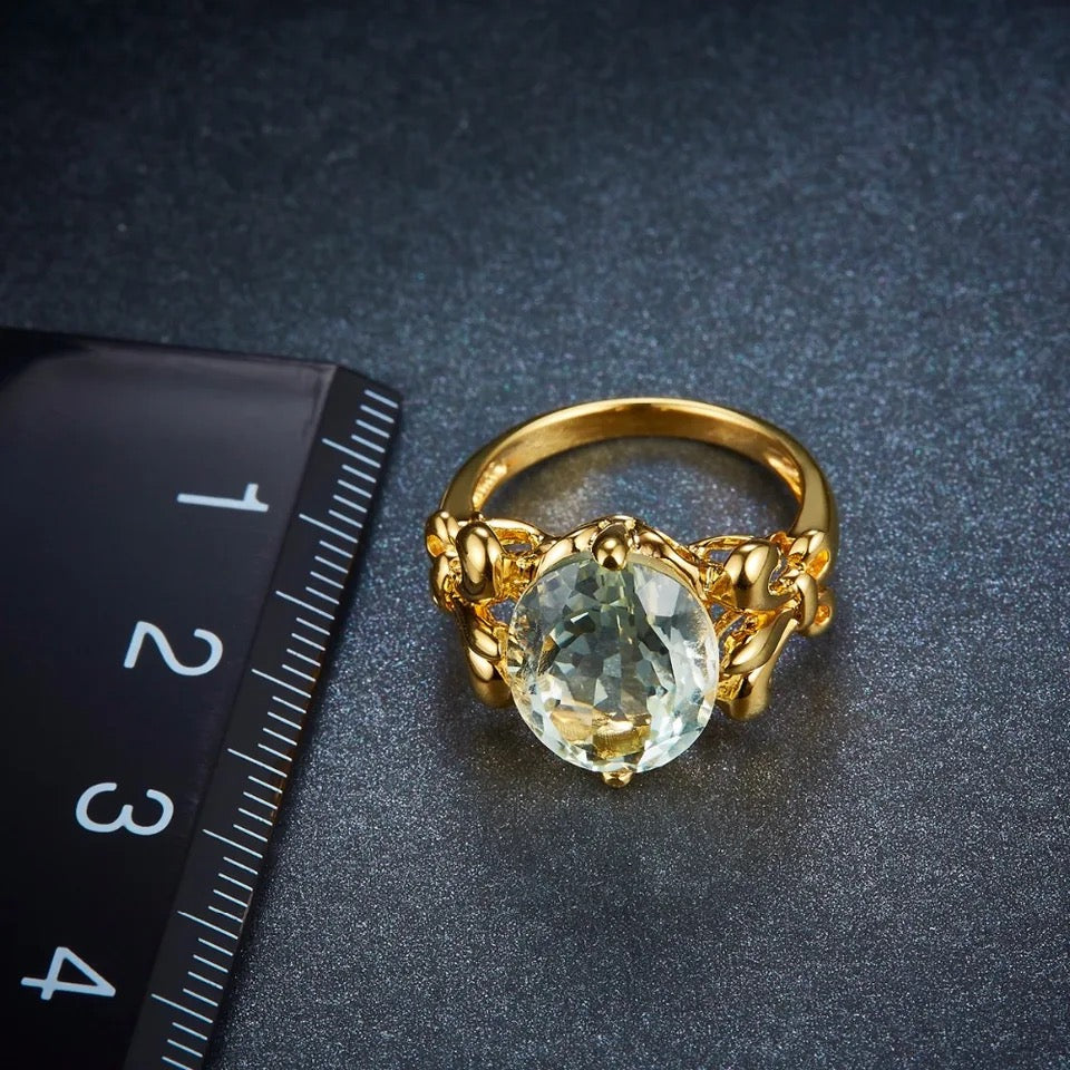 Silver / Golden Plated Ring 4.49 ct Green Amethyst