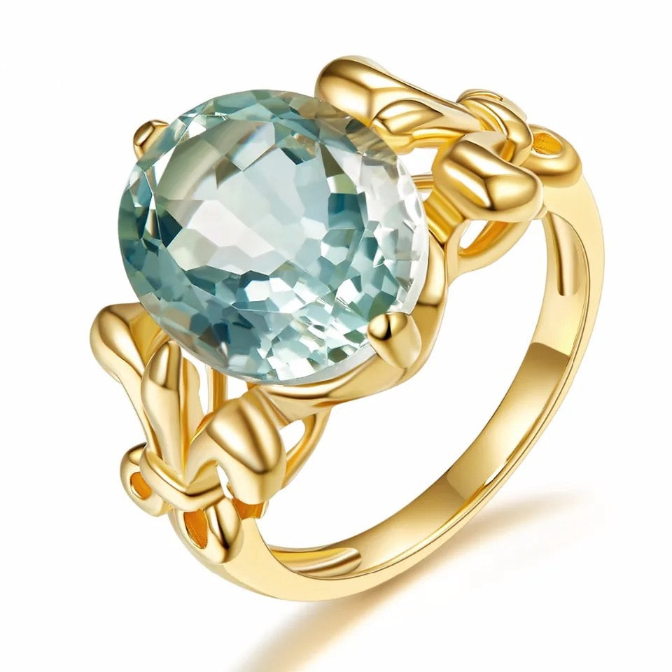 Silver / Golden Plated Ring 4.49 ct Green Amethyst