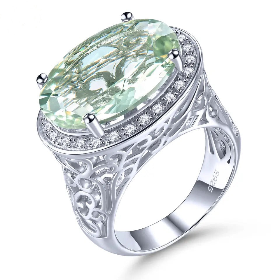 Silver Ring 11.00 ct Green Amethyst
