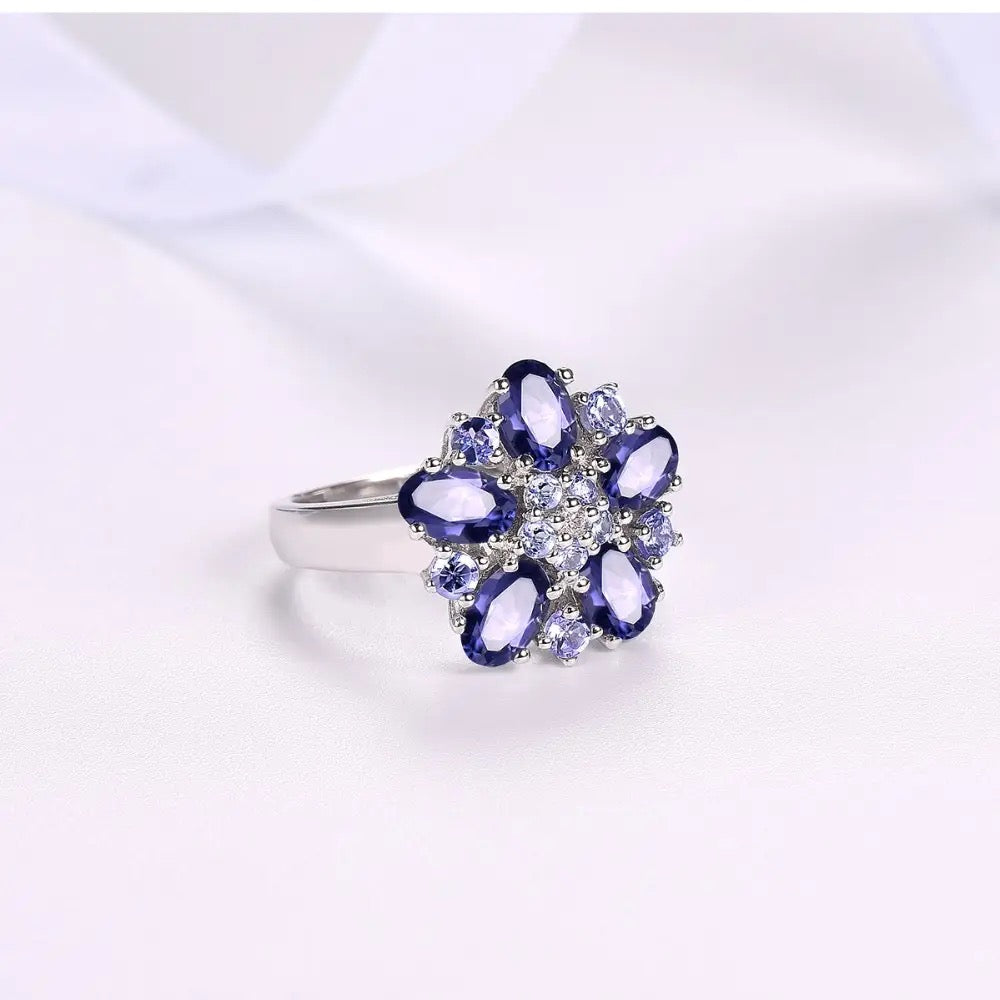 Silver 2.47 ct Tanzanite / Iolite / Diamond Ring
