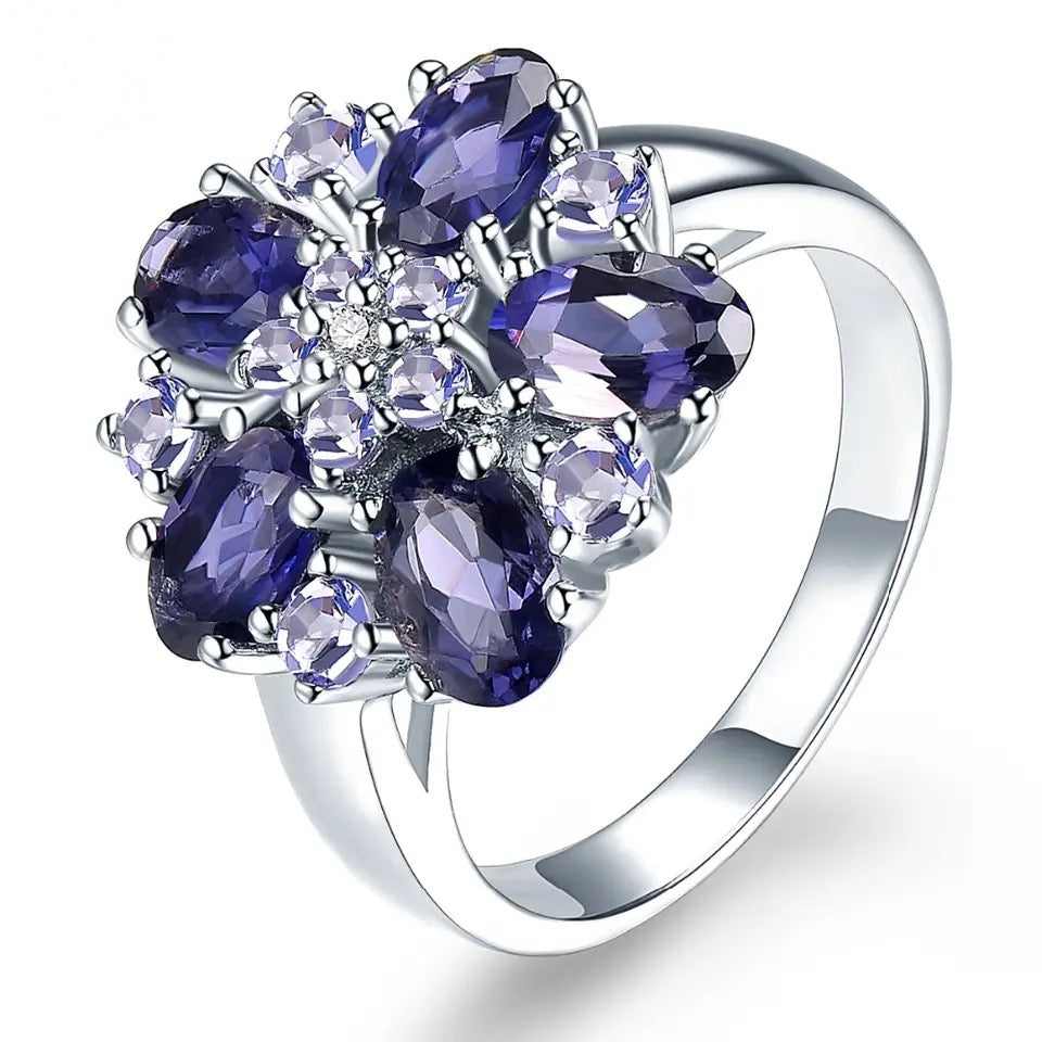 Silver 2.47 ct Tanzanite / Iolite / Diamond Ring